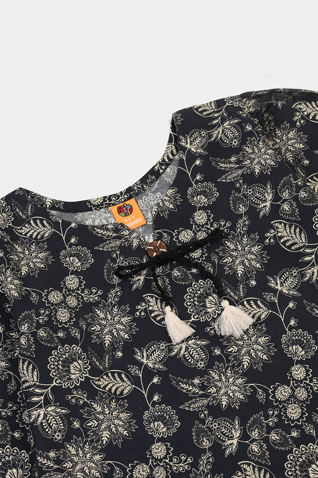 Girls Cotton Printed 2Pcs Mono Chrome-BLACK