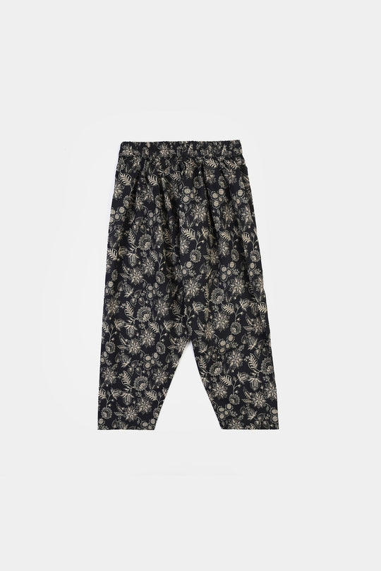 Girls Cotton Printed 2Pcs Mono Chrome-BLACK