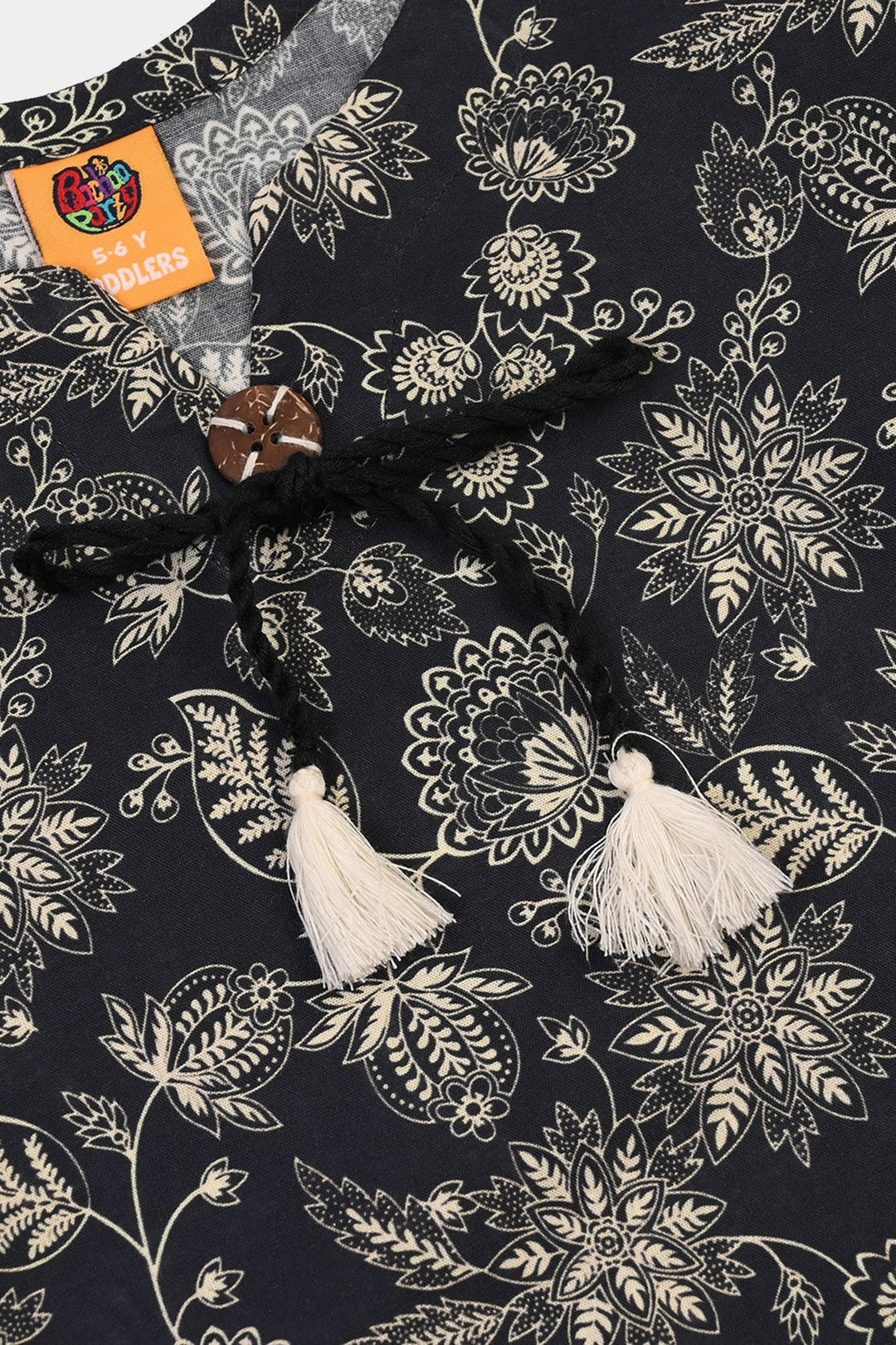 Girls Cotton Printed 2Pcs Mono Chrome-BLACK