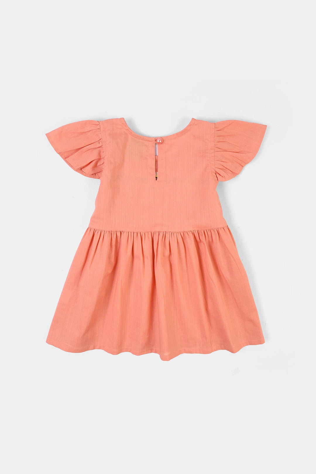 Infant Girls Cotton Slub Emb Frock Blooming - Peach