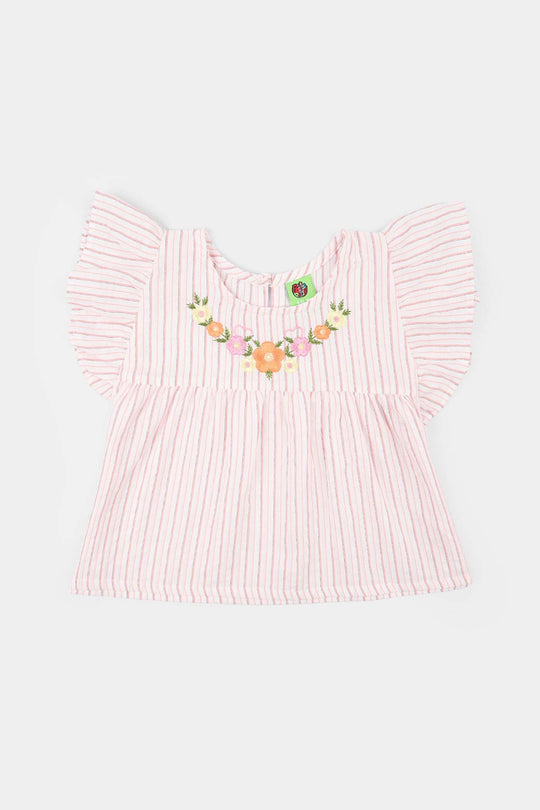 Infant Girls Cotton Slub Emb Top Birdy