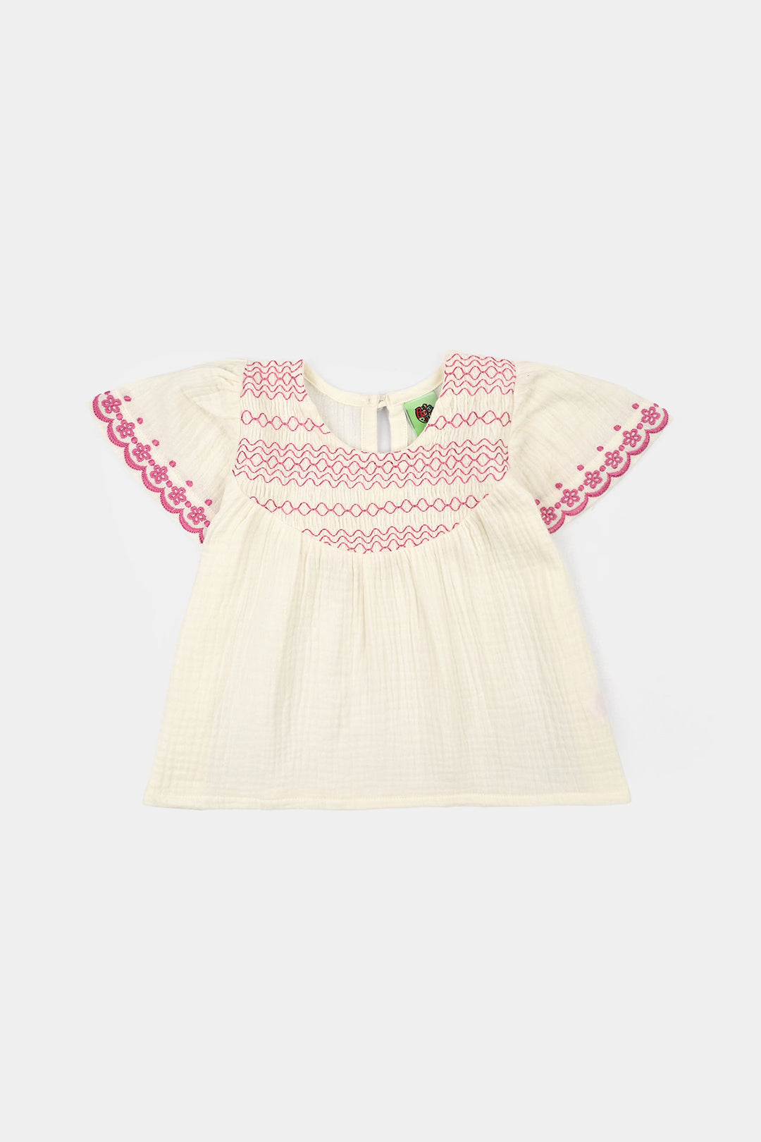 Infant Girls Cotton Slub Emb Top Melon-White