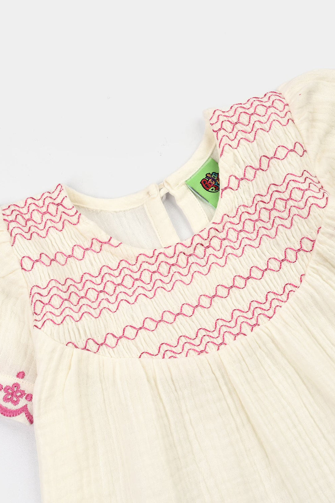 Infant Girls Cotton Slub Emb Top Melon-White