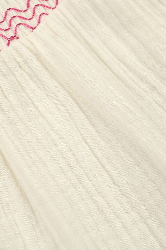 Infant Girls Cotton Slub Emb Top Melon-White