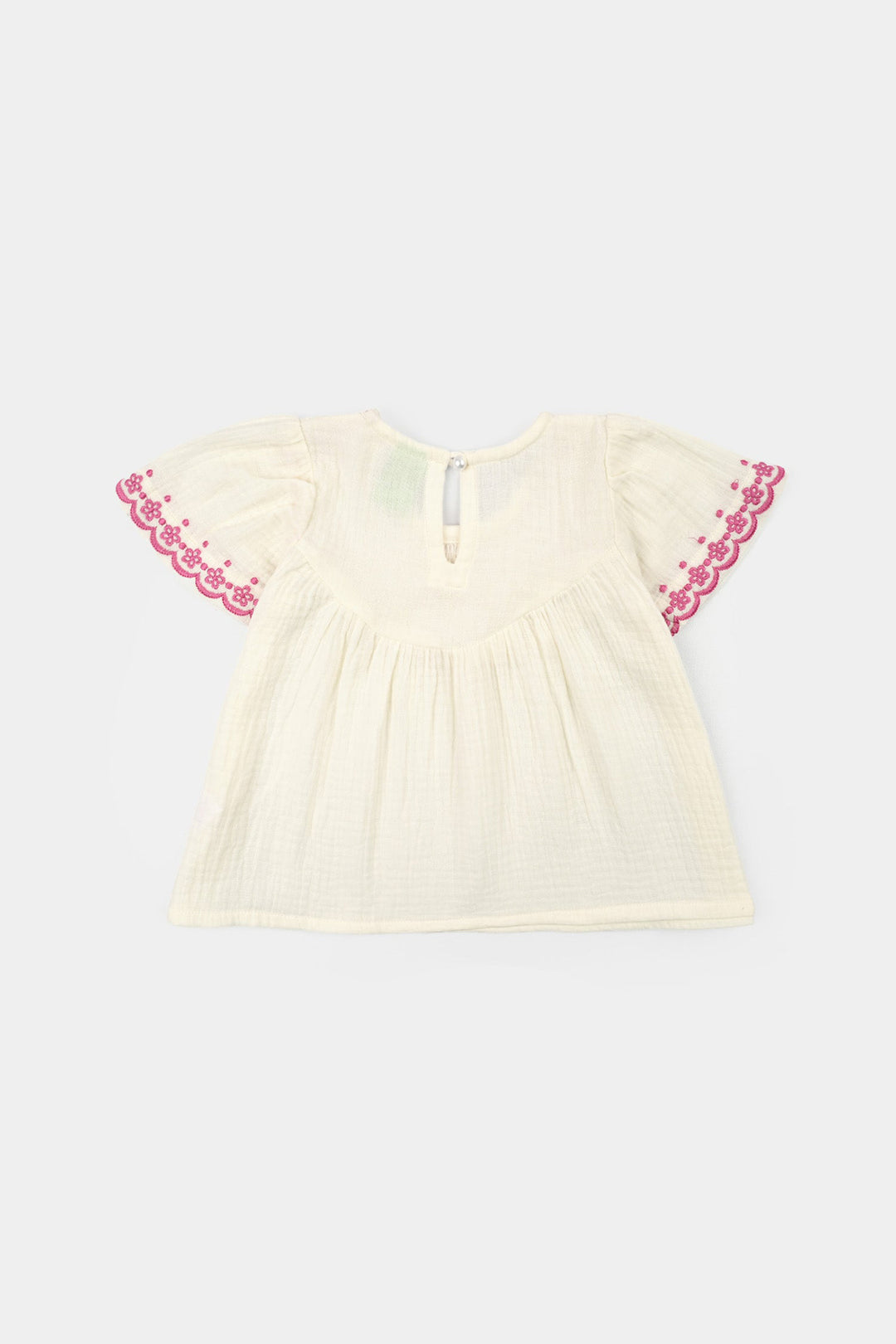 Infant Girls Cotton Slub Emb Top Melon-White