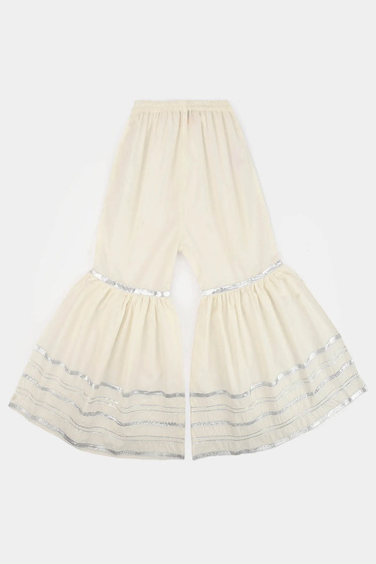 Girls Cotton Flared Gharara - WHITE