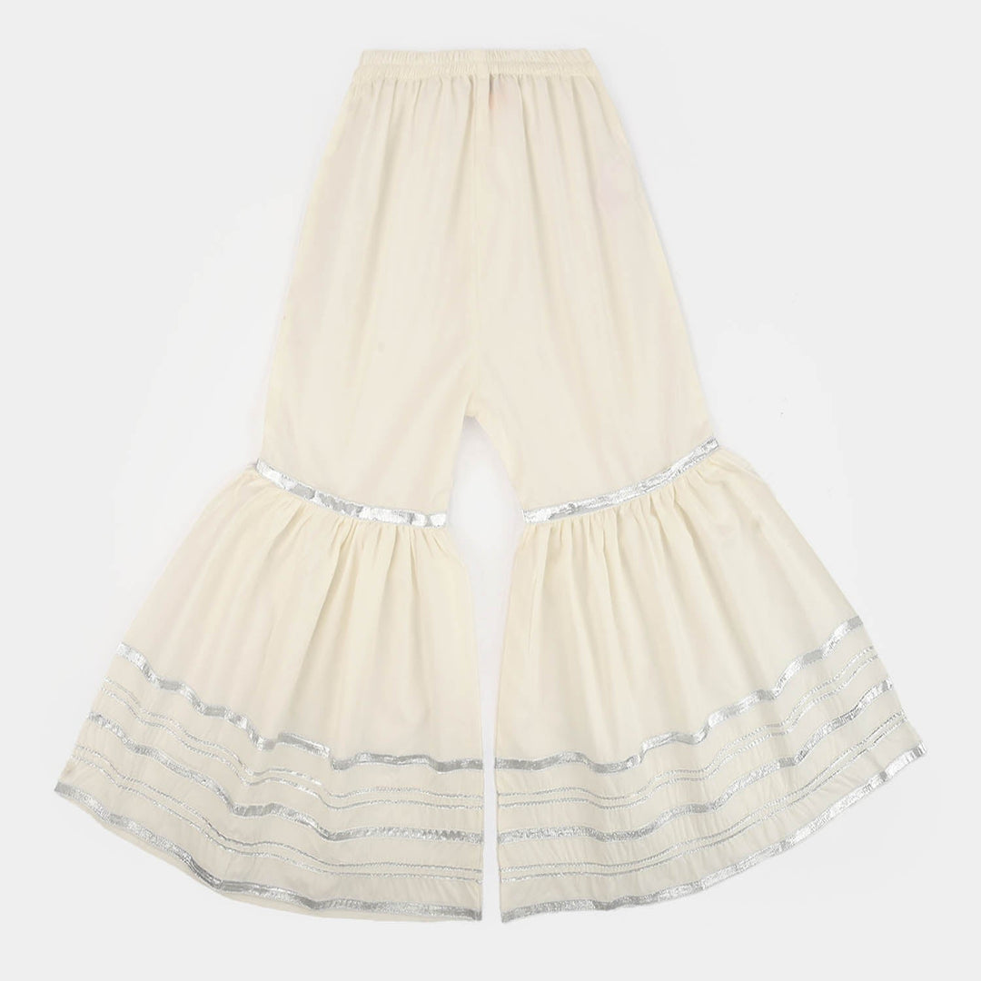 Girls Cotton Flared Gharara - WHITE