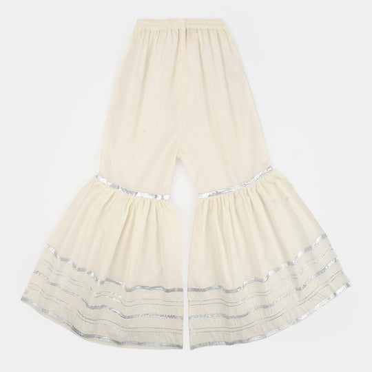 Girls Cotton Flared Gharara - WHITE