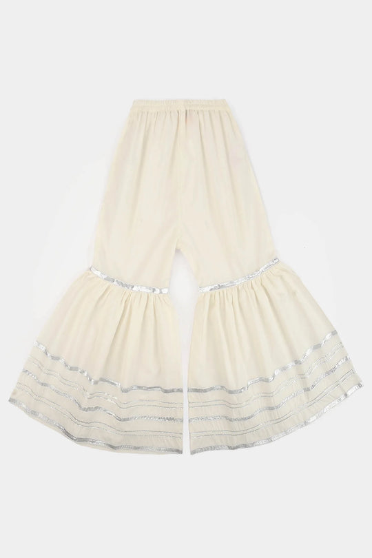 Girls Cotton Flared Gharara - WHITE