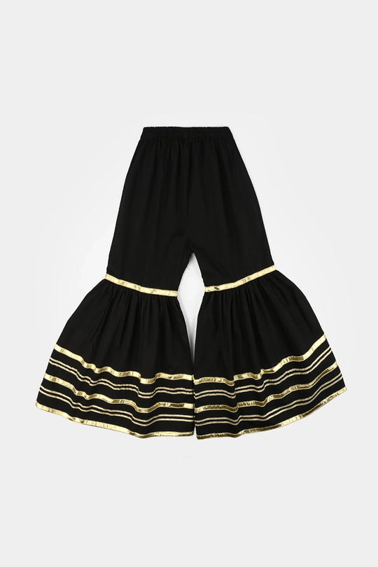 Girls Cotton Flared Gharara - BLACK
