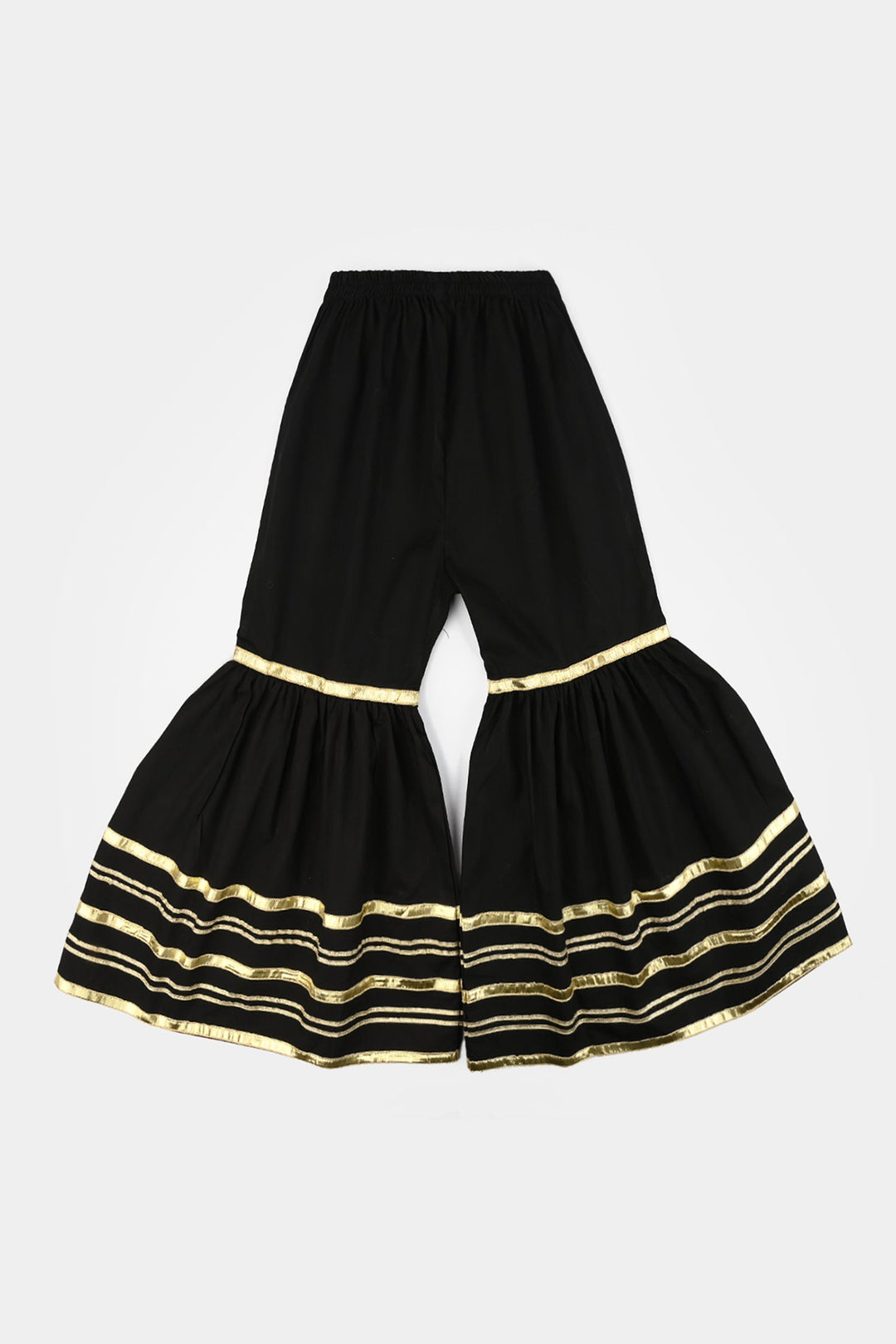 Girls Cotton Flared Gharara - BLACK