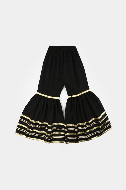 Girls Cotton Flared Gharara - BLACK