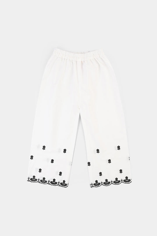 Girls Cotton Emb Culotte -WHITE