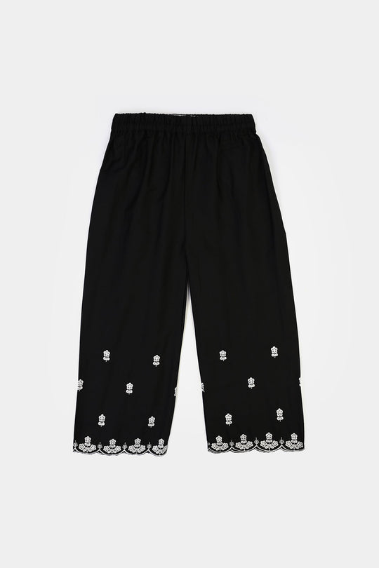 Girls Cotton Emb Culotte -BLACK