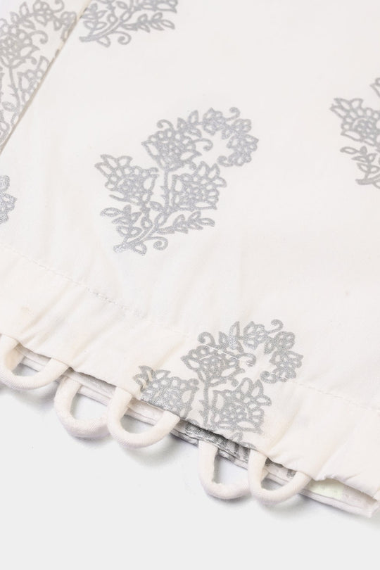 Girls Cotton Screen Print Straight Pant -WHITE