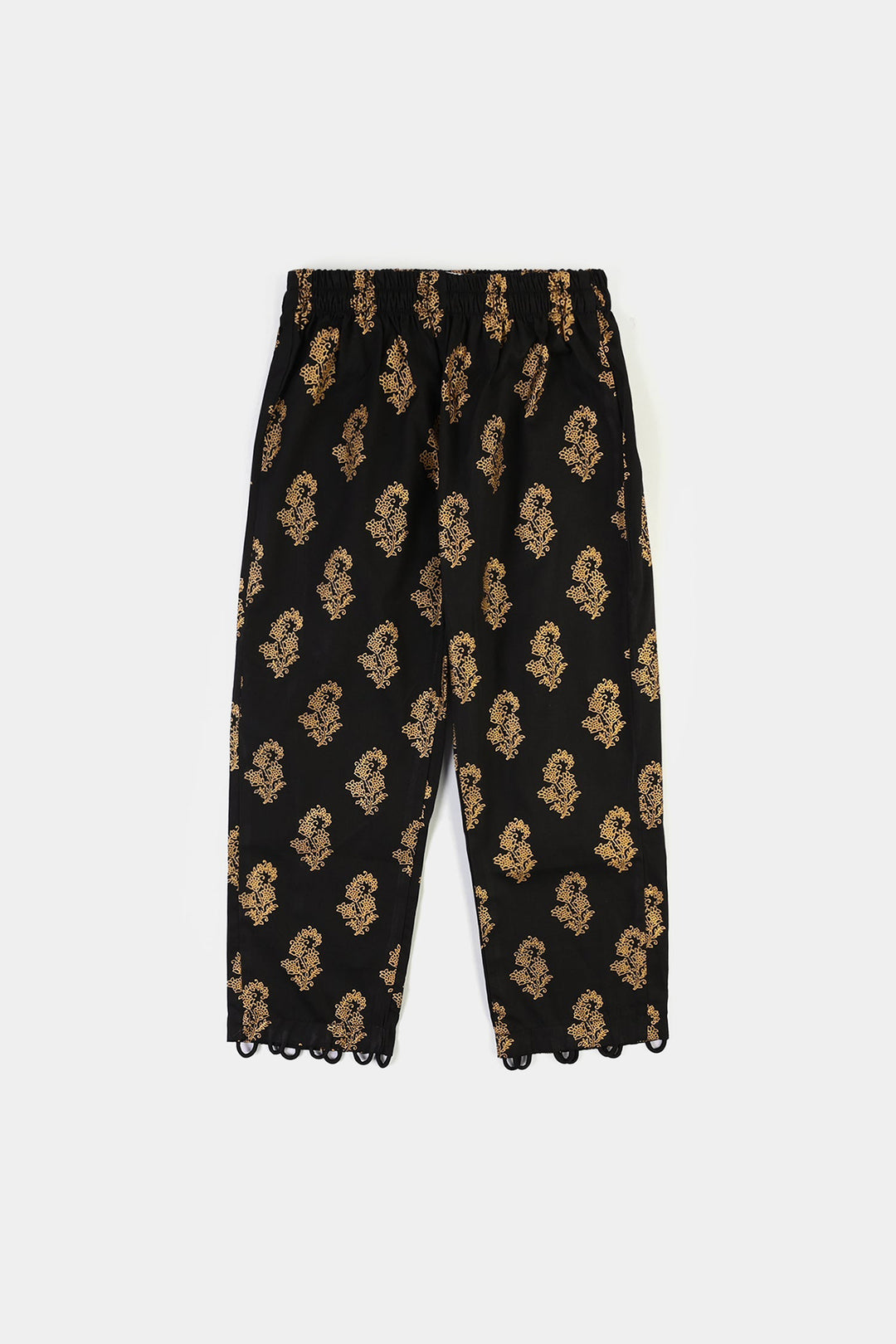 Girls Cotton Screen Print Straight Pant -BLACK