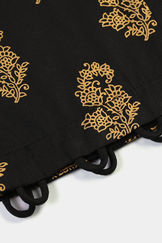 Girls Cotton Screen Print Straight Pant -BLACK