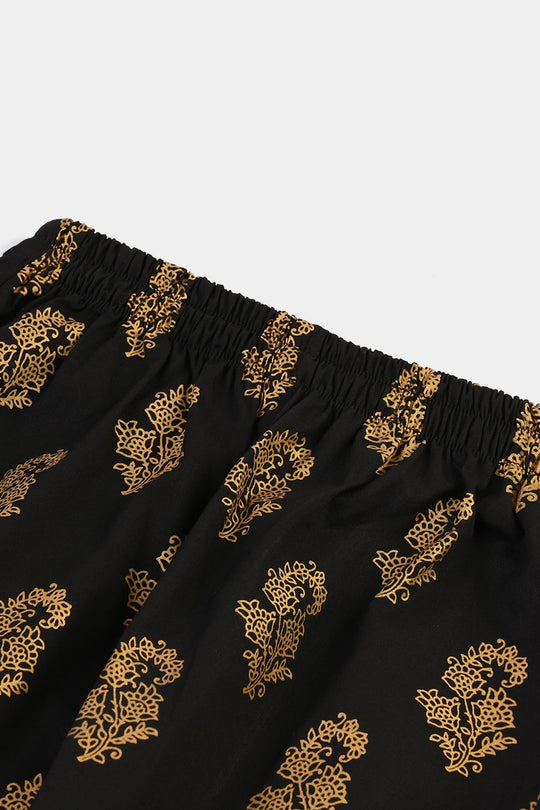 Girls Cotton Screen Print Straight Pant -BLACK