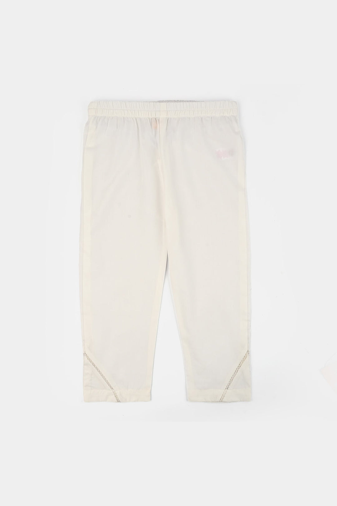 Girls Cotton Straight Pant - White