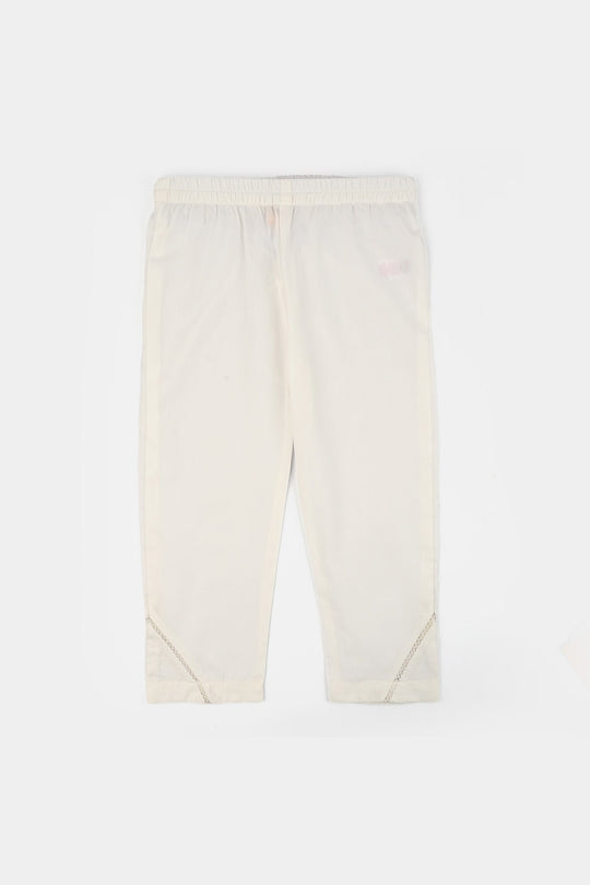 Girls Cotton Straight Pant - White