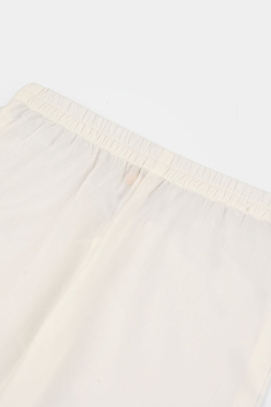 Girls Cotton Straight Pant - White