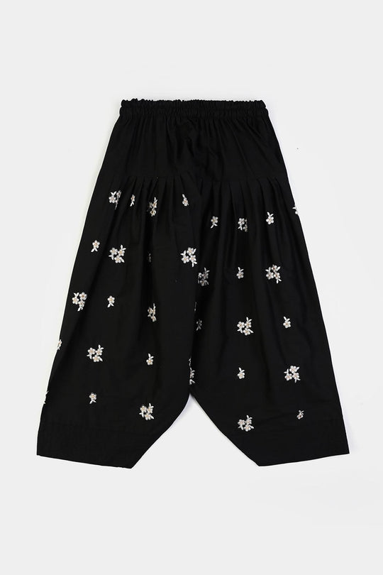 Girls Cotton Emb Farshi Shalwar-Black