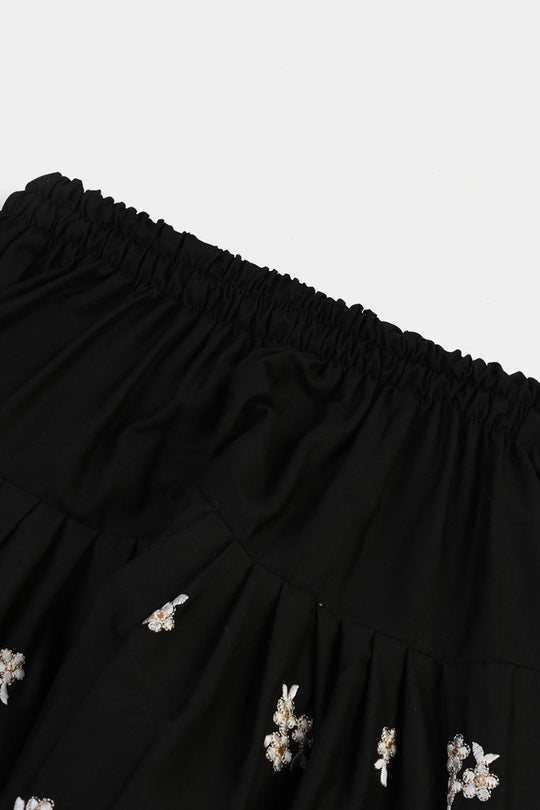 Girls Cotton Emb Farshi Shalwar-Black