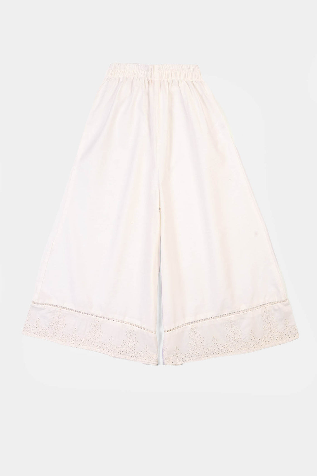 Girls Cotton Flared Dhaka Pant-White