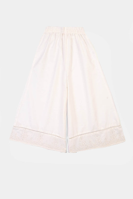 Girls Cotton Flared Dhaka Pant-White