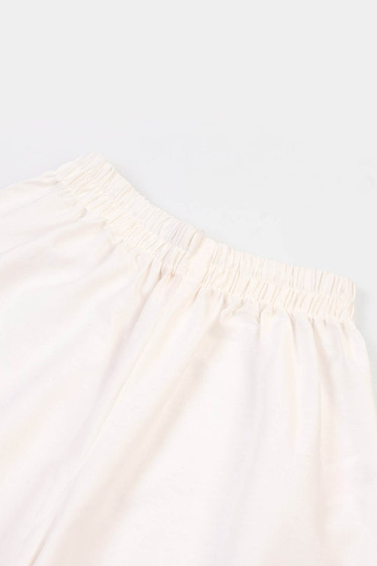 Girls Cotton Flared Dhaka Pant-White
