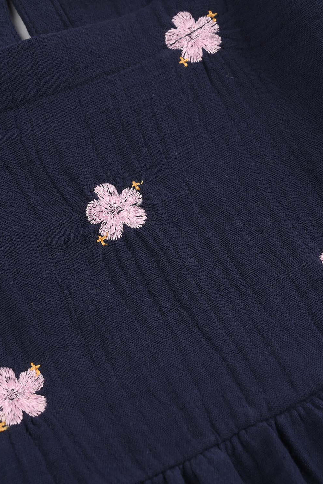 Girls Gauze Emb Frock Flowy-Navy Blue