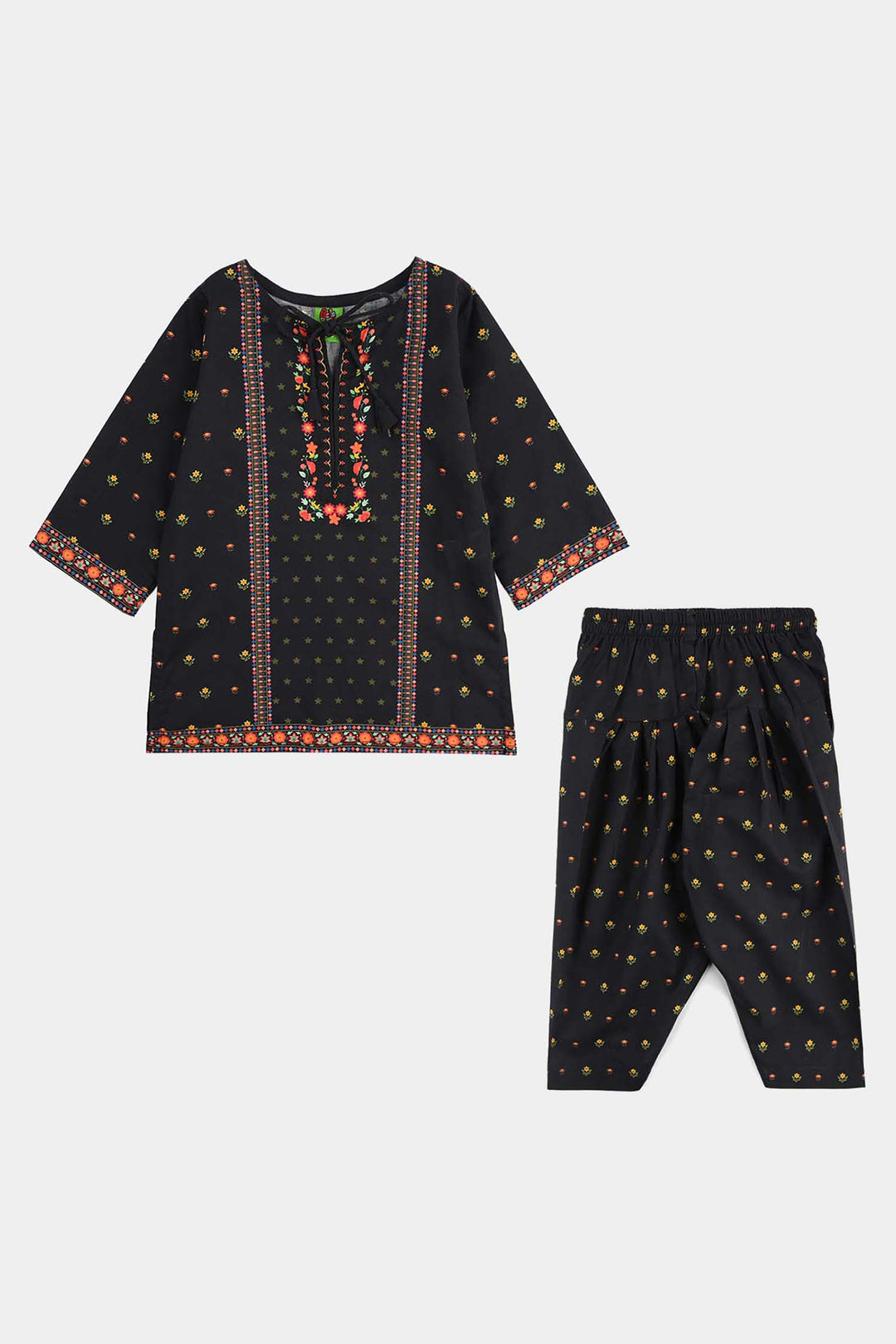 Infant Girls Cotton Printed 2Pcs Koyal-BLACK