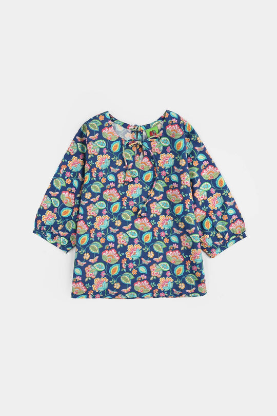 Infant Girls Cotton Printed 2Pcs Butterfly-Blue