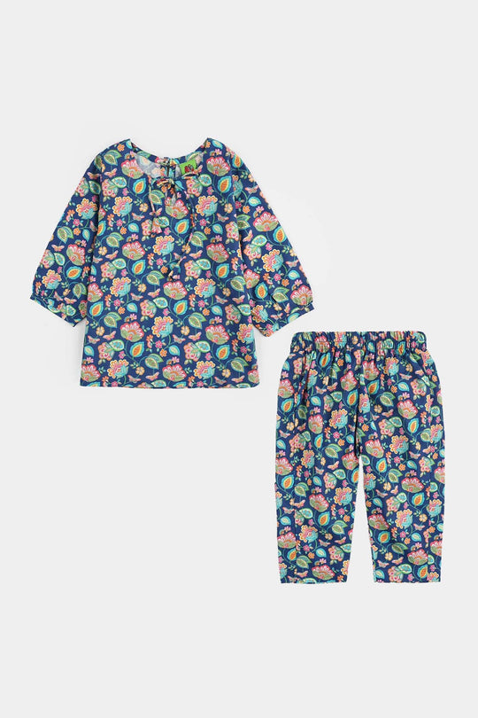 Infant Girls Cotton Printed 2Pcs Butterfly-Blue