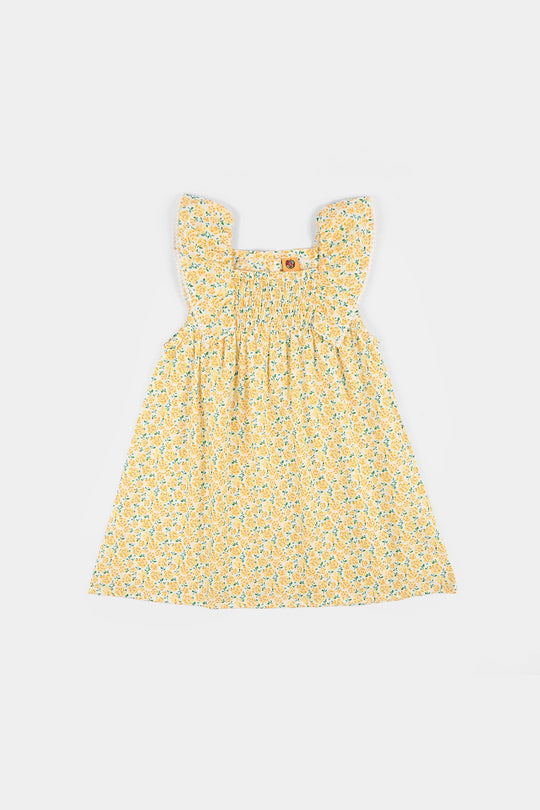 Girls Cotton Casual Frock Lemon Drop-Multi
