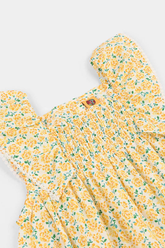 Girls Cotton Casual Frock Lemon Drop-Multi