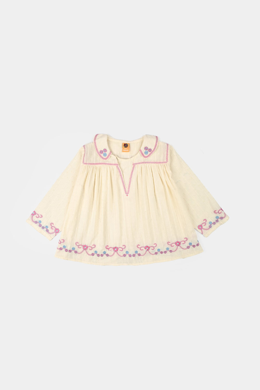 Girls Cotton Brochia Emb Top Jane- Off White