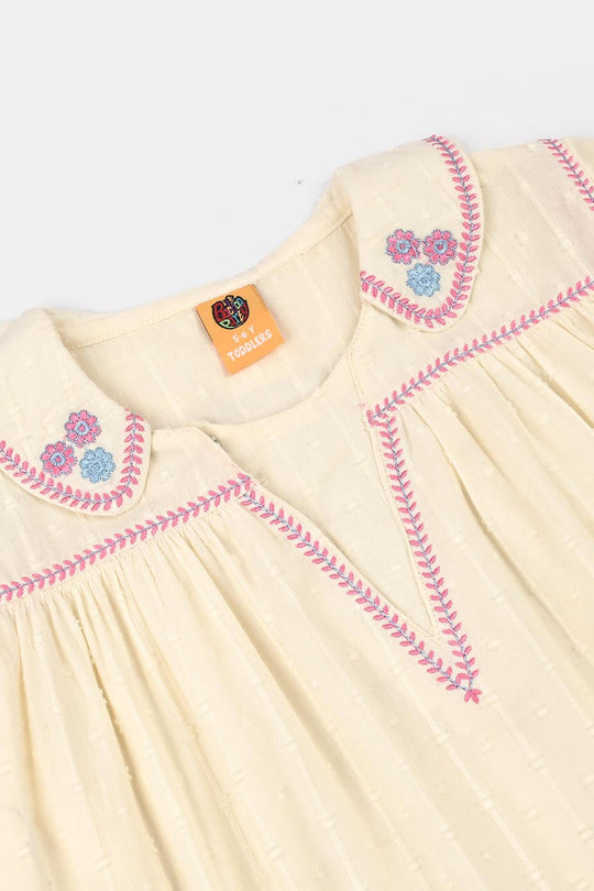 Girls Cotton Brochia Emb Top Jane- Off White