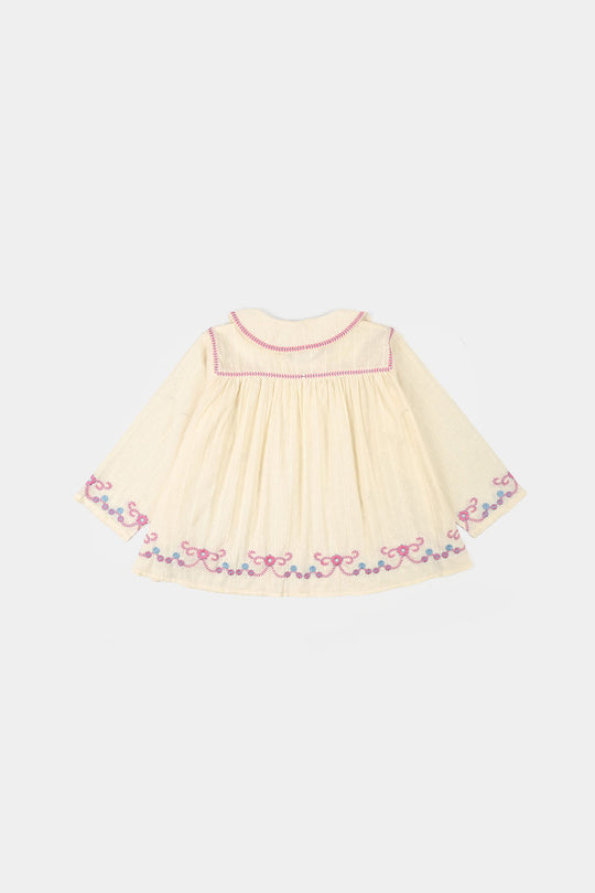 Girls Cotton Brochia Emb Top Jane- Off White