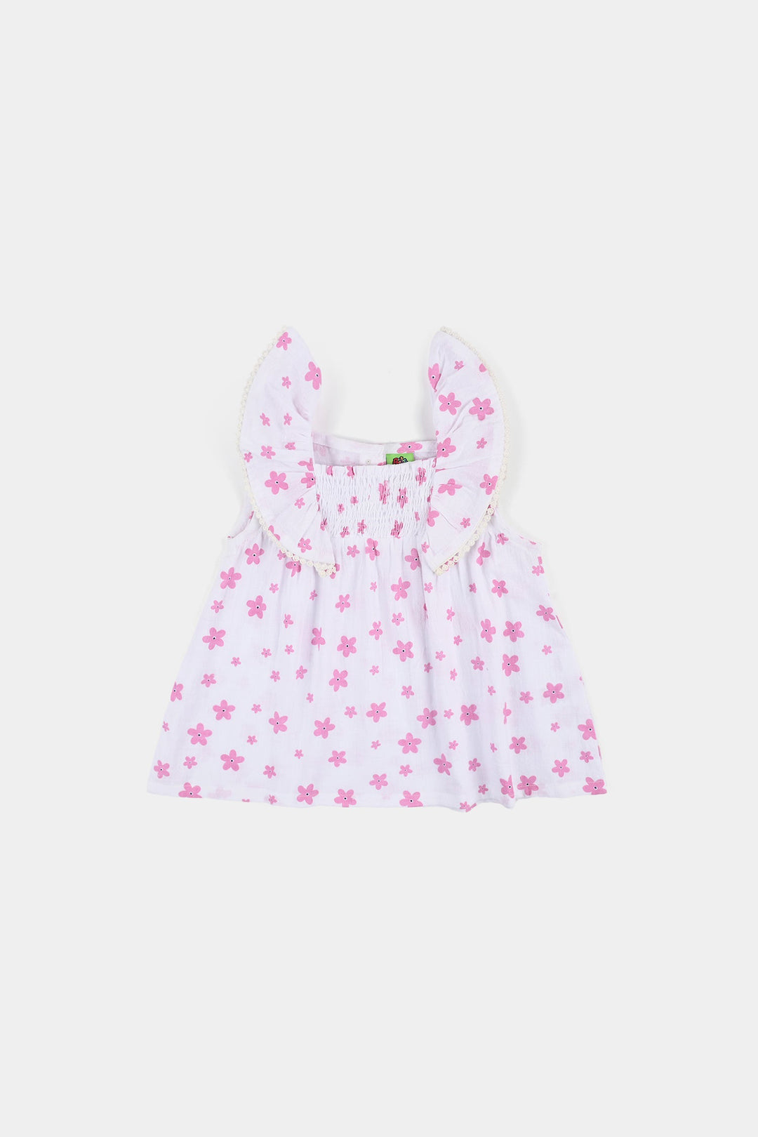 Infant Girls Cotton Casual Frock Pink Flower - WHITE