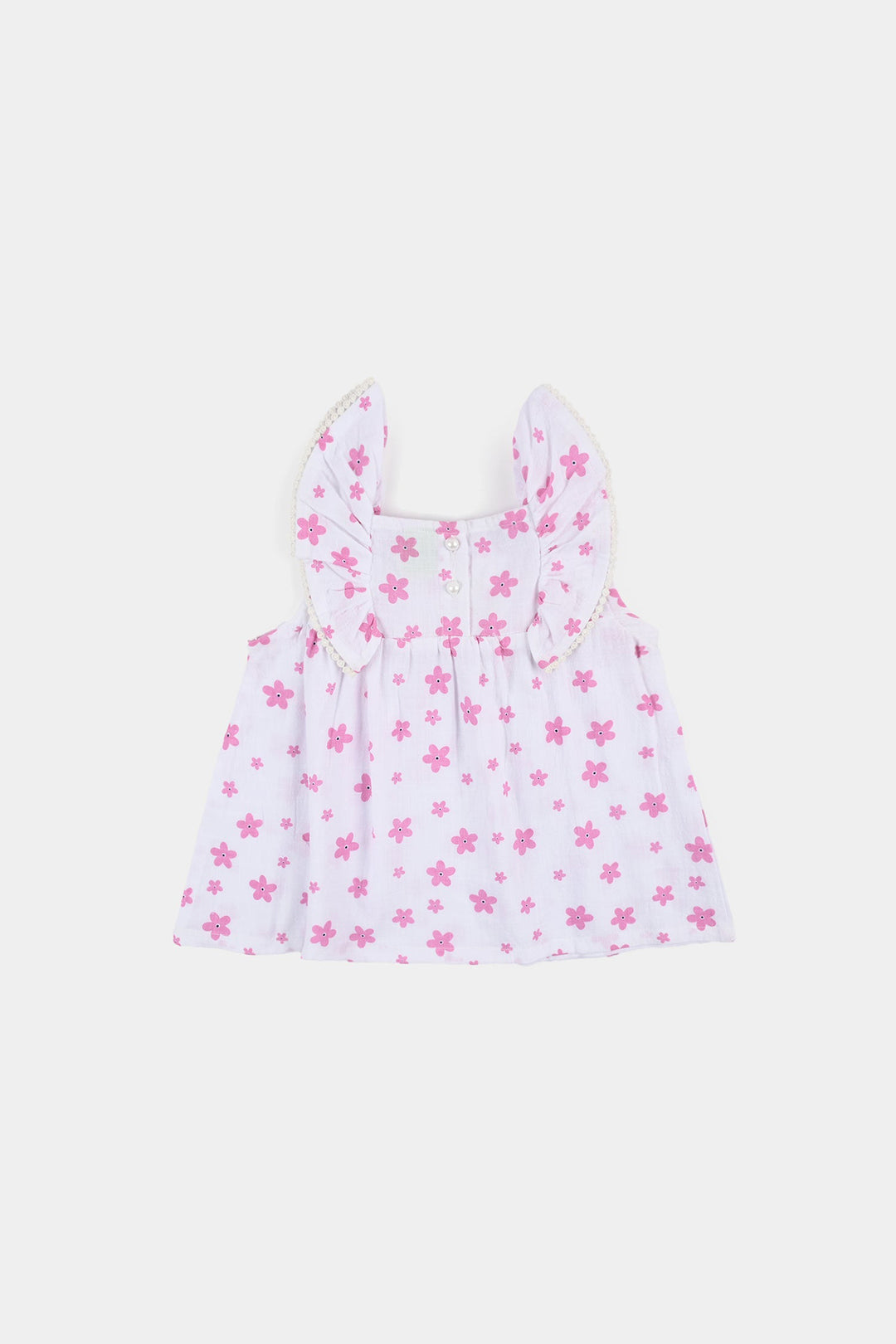 Infant Girls Cotton Casual Frock Pink Flower - WHITE