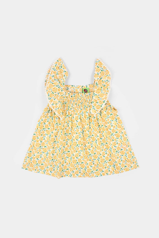 Infant Girls Cotton Casual Frock Lemon Drop-Multi