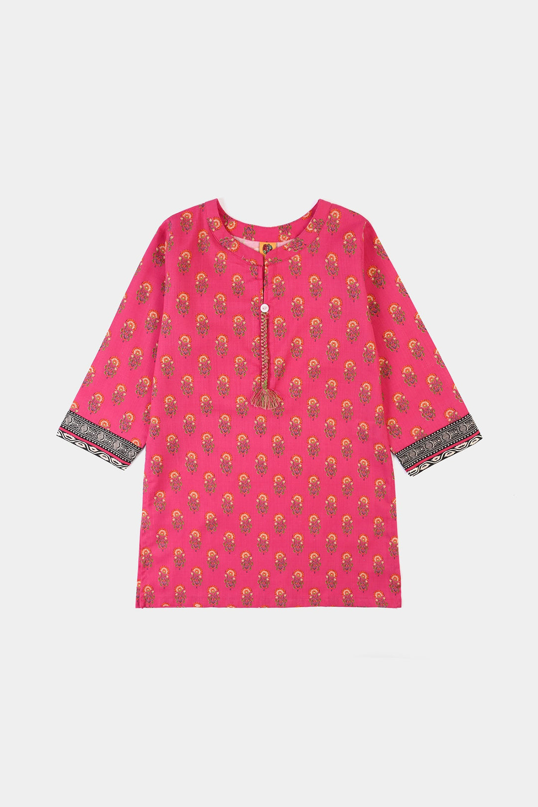 Girls Cotton Printed Kurti Tulip - Bright Pink