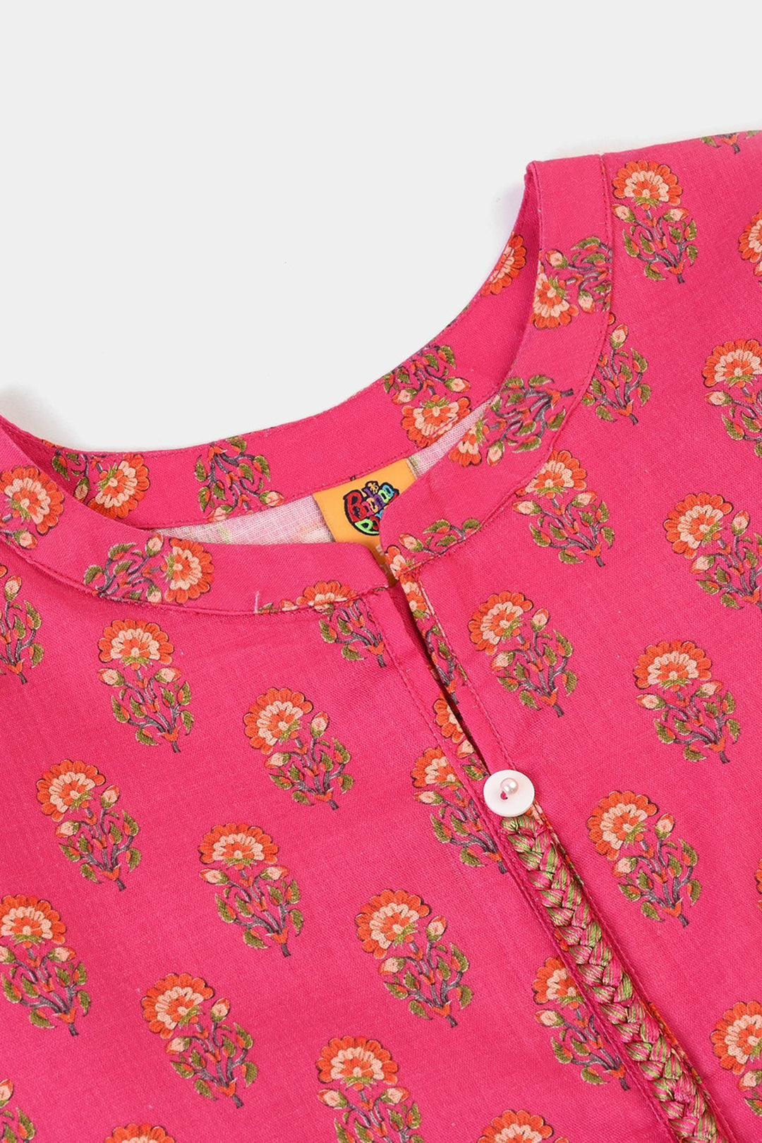 Girls Cotton Printed Kurti Tulip - Bright Pink
