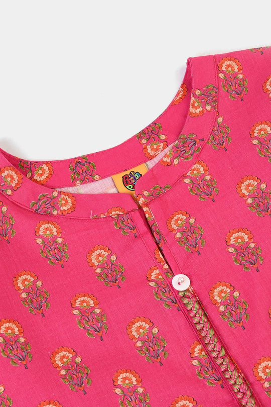 Girls Cotton Printed Kurti Tulip - Bright Pink