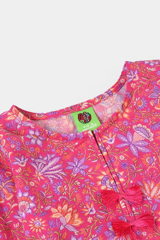 Infant Girls Cotton Printed 2Pcs Floral-PINK