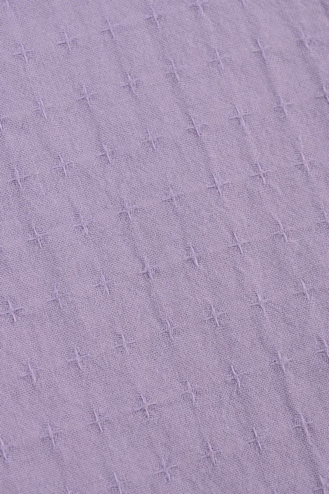 Girls Jacquard Casual Top – Purple with Puffed Sleeves and Tie-Up Neckline