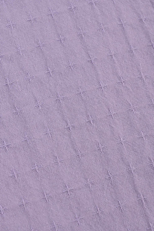 Girls Jacquard Casual Top – Purple with Puffed Sleeves and Tie-Up Neckline