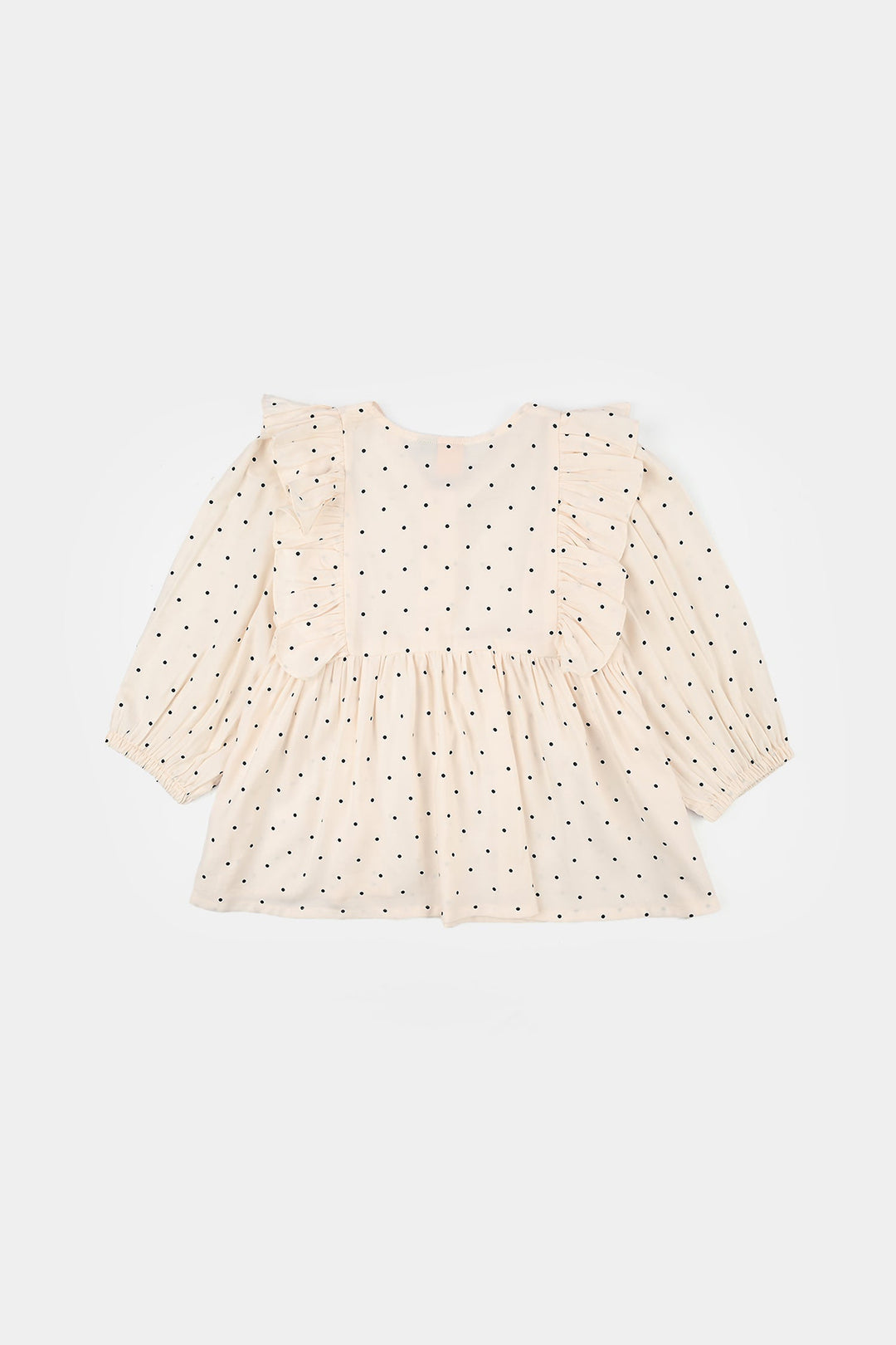 Girls Poly Cotton Casual Top Polka Dot- Off WHITE