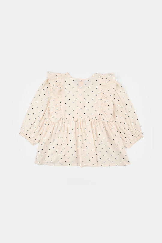Girls Poly Cotton Casual Top Polka Dot- Off WHITE